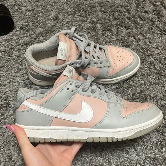 pink and grey low dunks